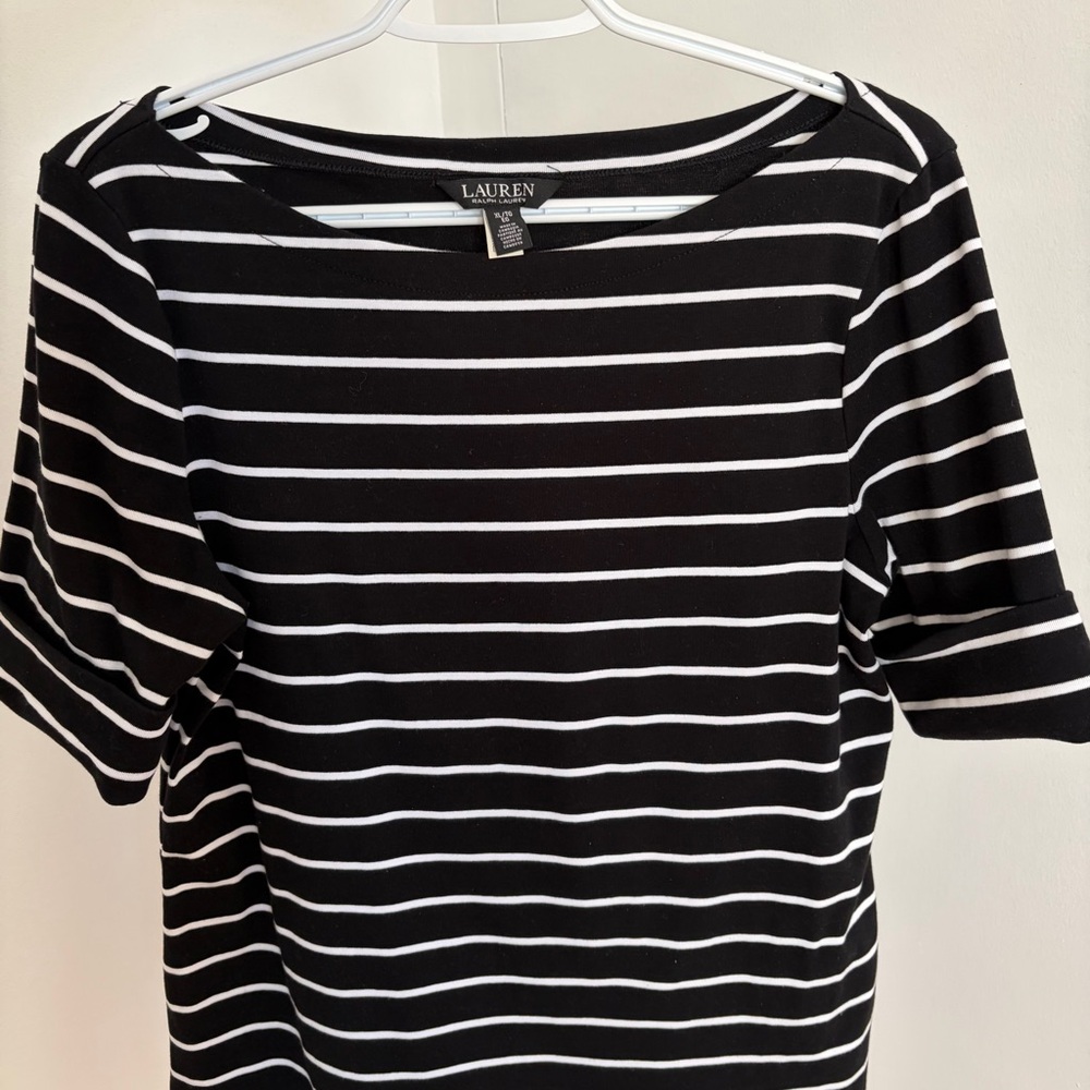Ralph Lauren Black & White Striped Boatneck Top